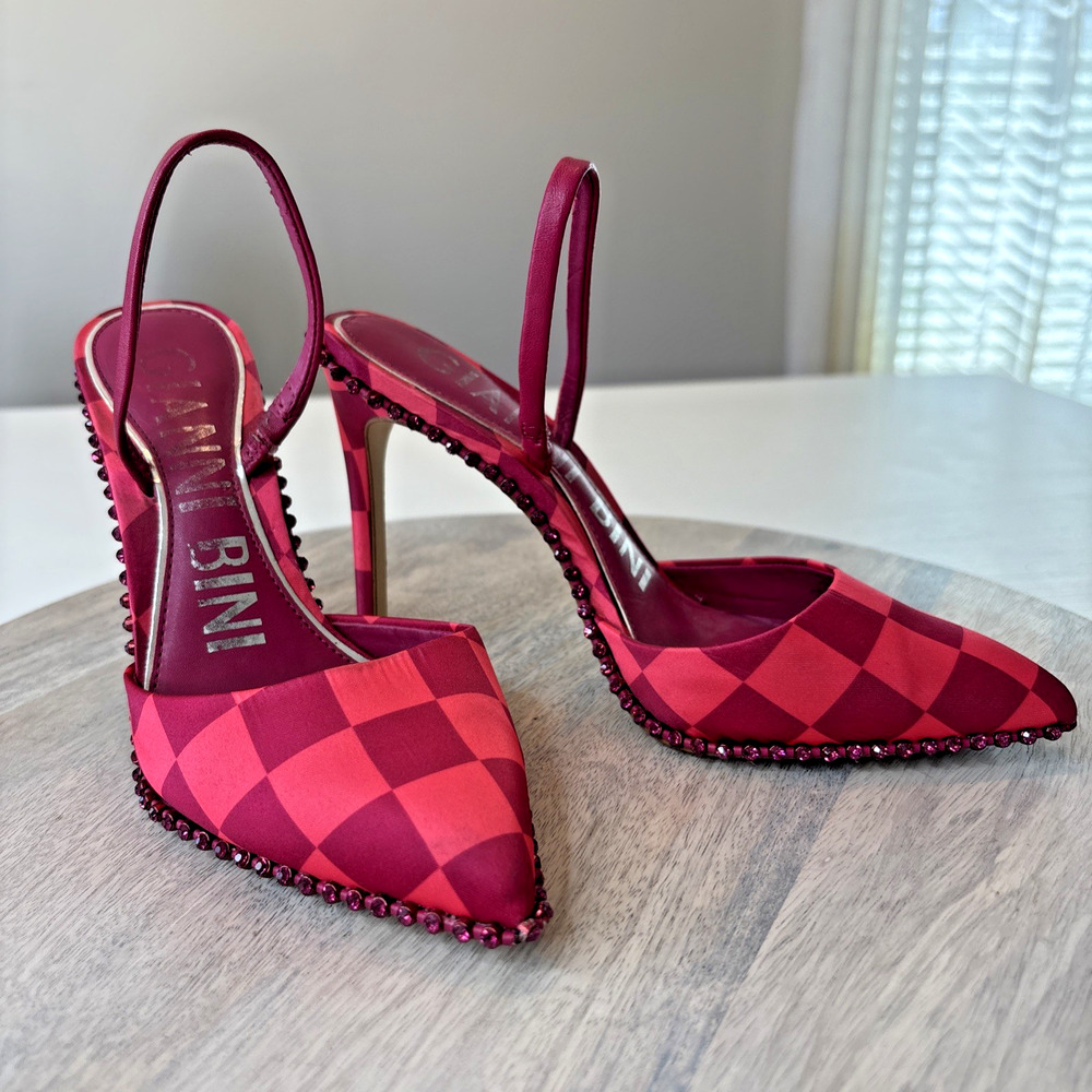 Gianni Bini Pink Checkered Slingback Heels Size 6 Pointed Toe Studded
